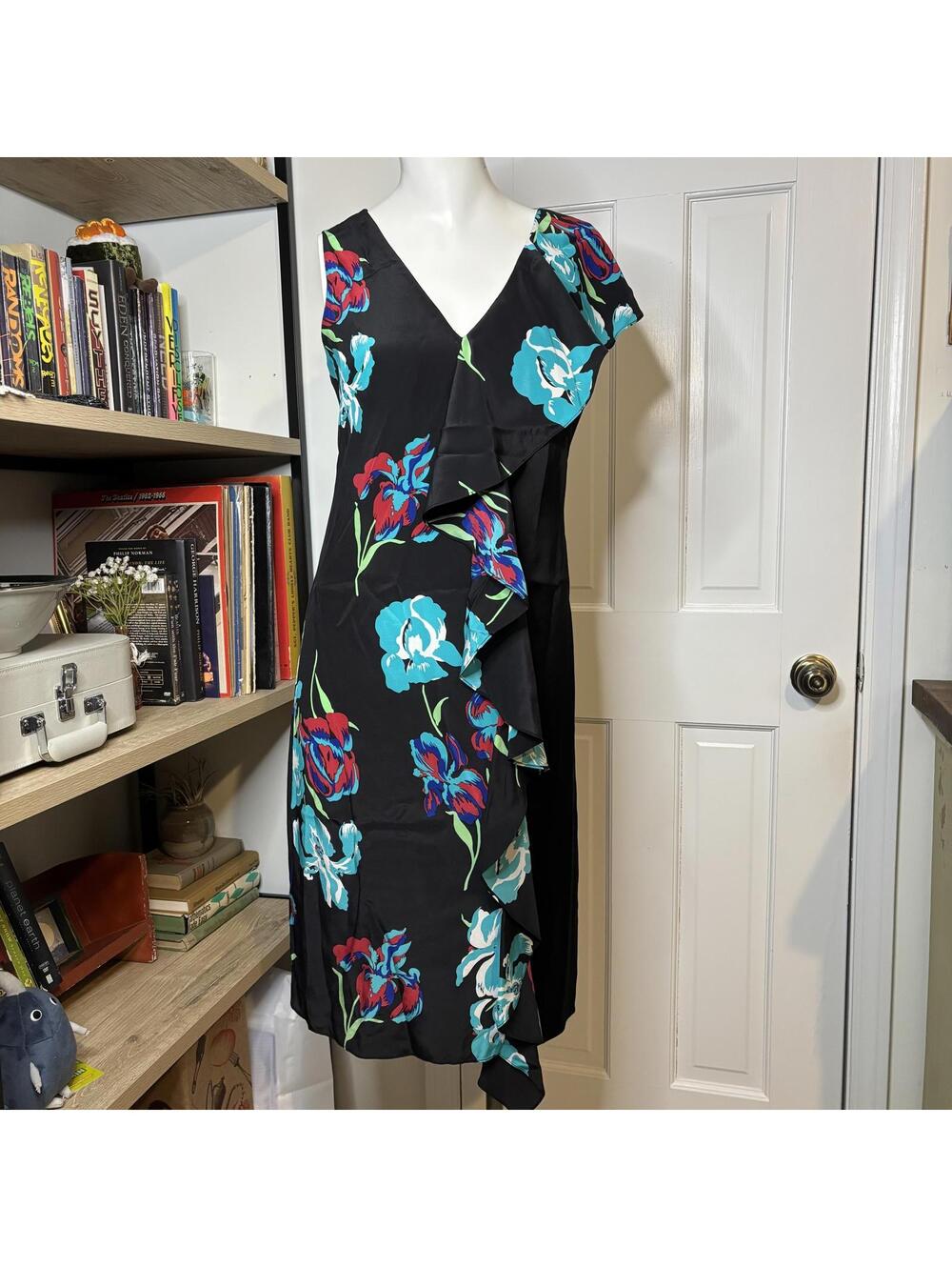 Diane Von Furstenberg P Black Silk Floral Dress